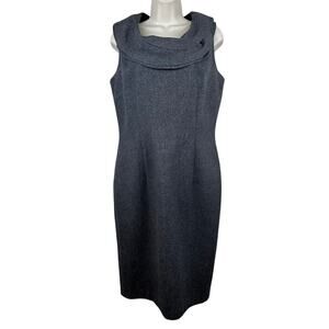 Roni NYC Wool Sheath Dress Draped Neck Sleeveless Gray Large Classic Office